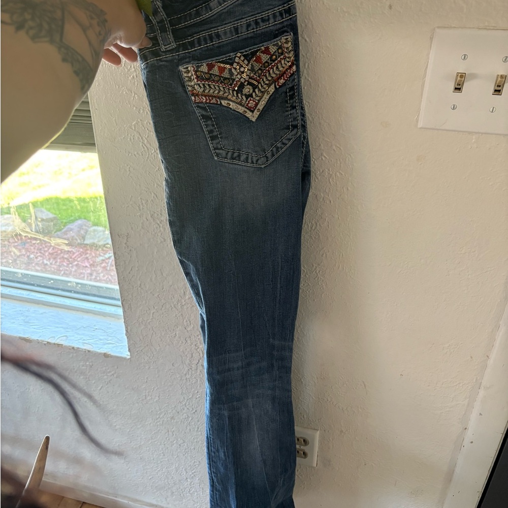 Miss Me Blue Boot Cut Jeans with Embellished Back